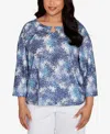 Hearts Of Palm Plus Size Printed Poly Square Ring Neck Top