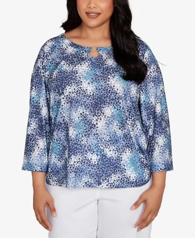 Hearts Of Palm Plus Size Printed Poly Square Ring Neck Top