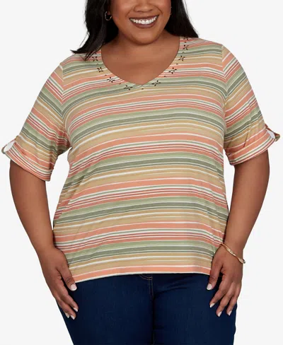 Hearts Of Palm Plus Size Printed Short-sleeve Top In Multi