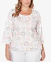 Hearts Of Palm Plus Size Printed Stretch Jersey Scoop Neck Top In Multi