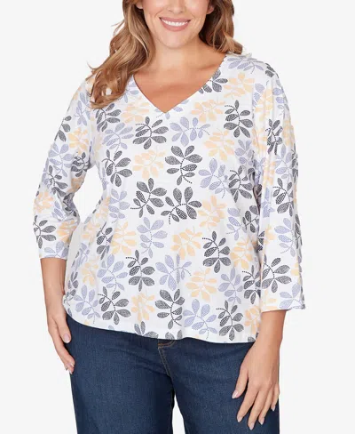 Hearts Of Palm Plus Size Printed Stretch Jersey V-neck Top In Multi