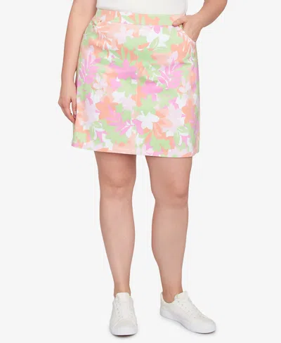 Hearts Of Palm Plus Size Printed Tech Stretch Pull On Skort In Sherbet Multi