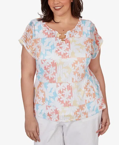 Hearts Of Palm Plus Size Printed Textured Knit T-sleeve Top In Multi