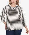 Hearts Of Palm Plus Size Red-y To Shine Stripe Waffle Knit Top In Black Multi