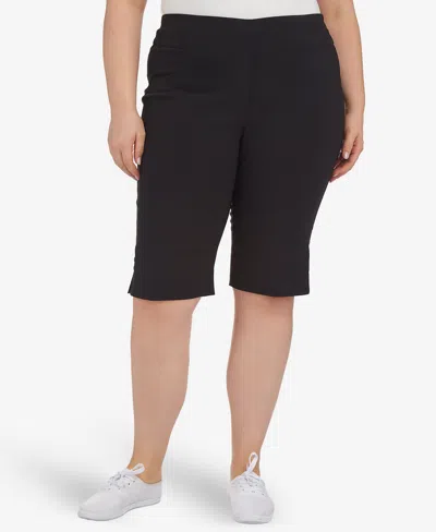Hearts Of Palm Plus Size Solid Color Tech Stretch Skimmer Shorts In Black
