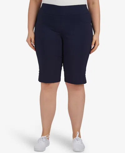 Hearts Of Palm Plus Size Solid Color Tech Stretch Skimmer Shorts In Blue