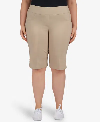 Hearts Of Palm Plus Size Solid Color Tech Stretch Skimmer Shorts In Neutral