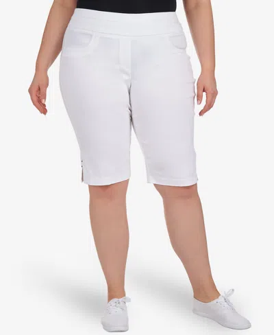 Hearts Of Palm Plus Size Solid Color Tech Stretch Skimmer Shorts In White