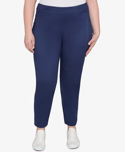 Hearts Of Palm Plus Size Solid Faux Suede Pants In Blue