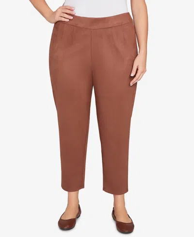 Hearts Of Palm Plus Size Solid Faux Suede Pants In Brown