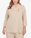 Hearts Of Palm Plus Size Solid Long Sleeve Textured Pullover Sweater In Neutral