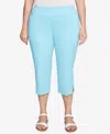 Hearts Of Palm Plus Size Solid Pull On Capri Pants In Ocean Blue Multi