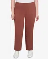 Hearts Of Palm Plus Size Solid Tech Stretch Ankle Length Pants In Brown