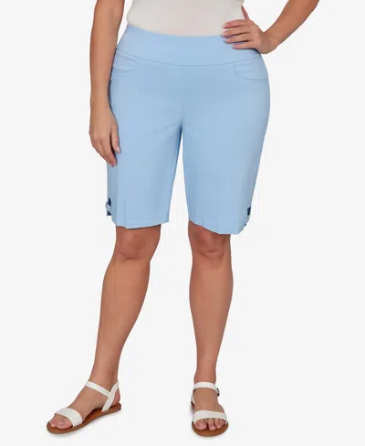 Hearts Of Palm Plus Size Solid Tech Stretch Bermuda Shorts In Blue