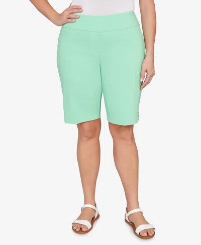 Hearts Of Palm Plus Size Solid Tech Stretch Bermuda Shorts In Green