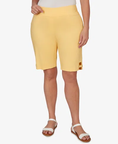Hearts Of Palm Plus Size Solid Tech Stretch Bermuda Shorts In Yellow