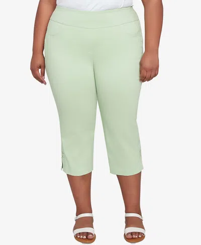Hearts Of Palm Plus Size Solid Tech Stretch Pull On Pants In Light Green