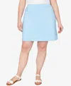 Hearts Of Palm Plus Size Solid Tech Stretch Pull On Skirt In Blue