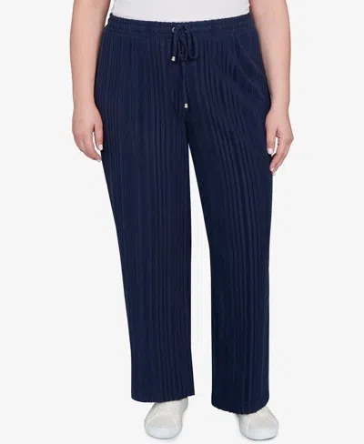 Hearts Of Palm Plus Size Solid Textured Hachi Pants In Blue