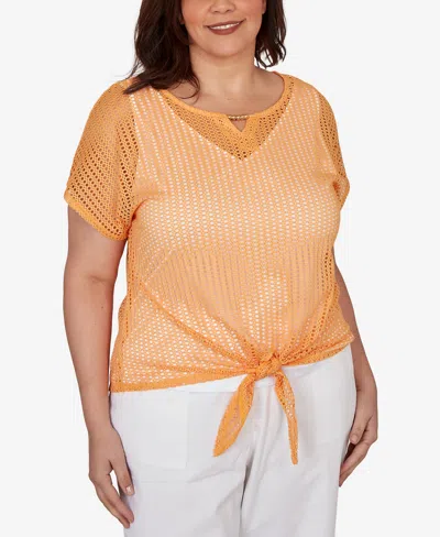 Hearts Of Palm Plus Size Solid Textured Knit Top In Orange
