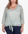 Hearts Of Palm Plus Size Spring Forward Printed Burnout V-neck Top In Willow Multi