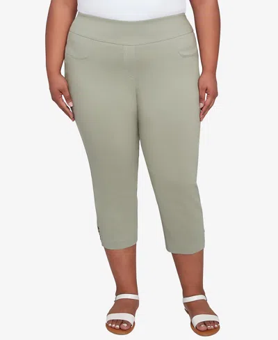 HEARTS OF PALM PLUS SIZE SPRING FORWARD SOLID TECH STRETCH PULL ON CAPRI PANTS