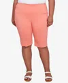 Hearts Of Palm Plus Size Spring Forward Solid Tech Stretch Pull On Skimmer Pants In Coral