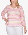 HEARTS OF PALM PLUS SIZE SPRING INTO ACTION 3/4 SLEEVE TOP
