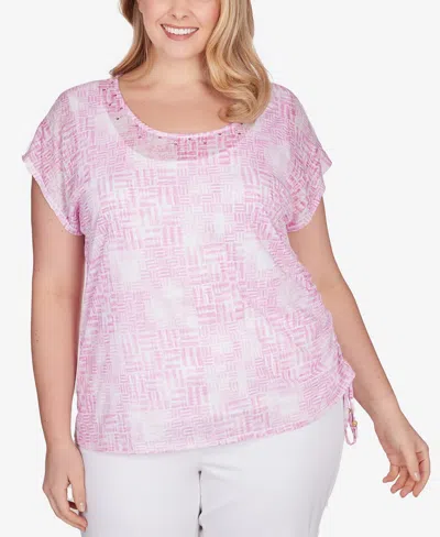 Hearts Of Palm Plus Size Spring Into Action Printed Top In Orchid Multi