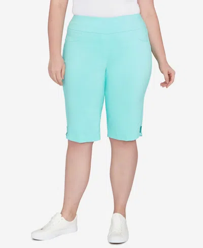 Hearts Of Palm Plus Size Spring Into Action Solid Tech Stretch Skimmer Pant In Blue