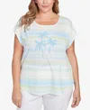 Hearts Of Palm Plus Size Tree Print Scoop Neck Top In Bright Green Multi