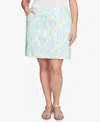 Hearts Of Palm Plus Size Tropical Print Pull On Skirt In Bright Green Multi