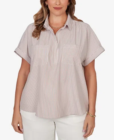 Hearts Of Palm Plus Size Vertical Stripe Woven Popover Top In Multi