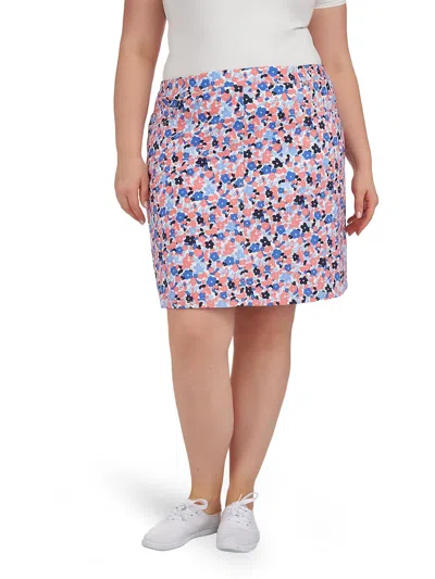 Hearts Of Palm Plus Womens Above Knee Floral Print Skort In Blue