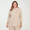 Hearts Of Palm Plus Womens Asymmetrical Neck Long Sleeve Tunic Top In Sand