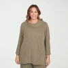 Hearts Of Palm Plus Womens Cowl Neck 3/4 Sleeve Tunic Top In Green