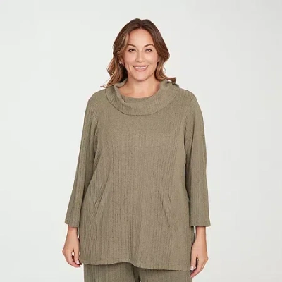 Hearts Of Palm Plus Womens Cowl Neck 3/4 Sleeve Tunic Top In Green