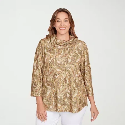 Hearts Of Palm Plus Womens Cowl Neck 3/4 Sleeve Tunic Top In Green