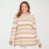 Hearts Of Palm Plus Womens Cowl Neck Long Sleeve Striped Pullover Sweater In Pink
