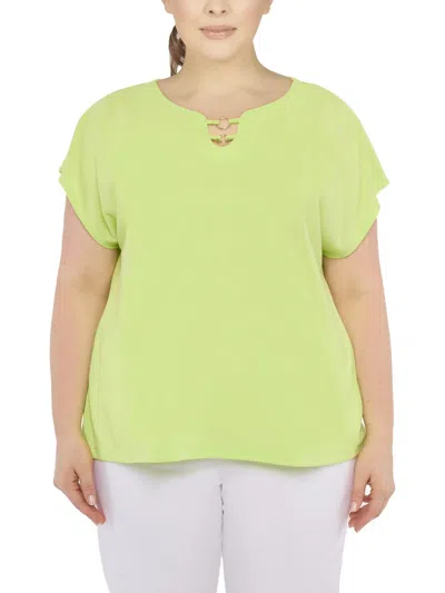 Hearts Of Palm Plus Womens Embellished Polyester Pullover Top In Green