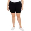 Hearts Of Palm Plus Size Essentials Solid Color Tech Stretch Shorts With Elastic Waistband In Black