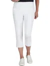 Hearts Of Palm Plus Size Essentials Solid Pull-on Capri Pants With Detailed Split Hem In White