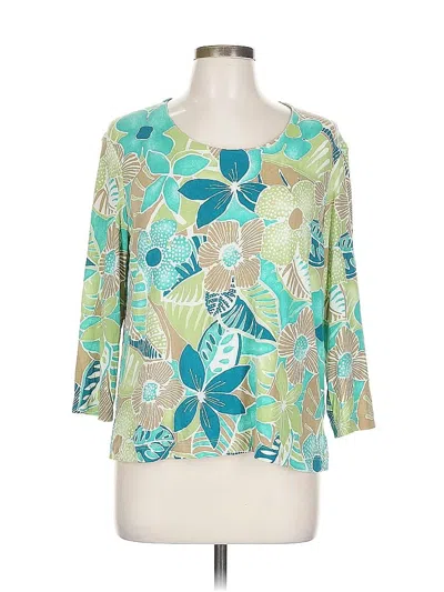 Pre-owned Hearts Of Palm Woman 3/4 Sleeve Blouse In Blue