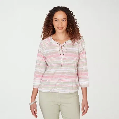 Hearts Of Palm Womens Crew Neck 3/4 Sleeve Embellished Blouse In Multi