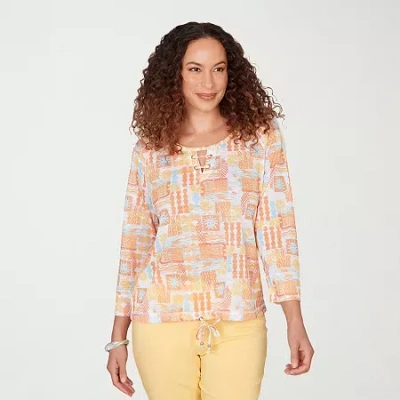 Hearts Of Palm Womens Keyhole Neck 3/4 Sleeve Blouse In Multi