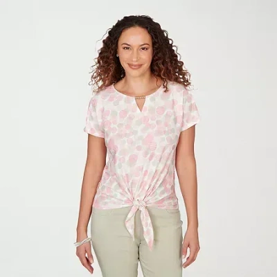 Hearts Of Palm Womens Keyhole Neck Short Sleeve Blouse In Pink