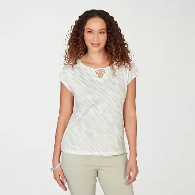 Hearts Of Palm Womens Keyhole Neck Short Sleeve Embellished Blouse In Multi