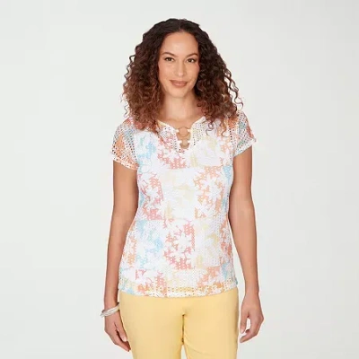 Hearts Of Palm Womens Keyhole Neck Short Sleeve Lined Blouse In Multi