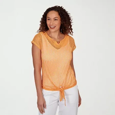 Hearts Of Palm Womens Keyhole Neck Short Sleeve Lined Blouse In Orange