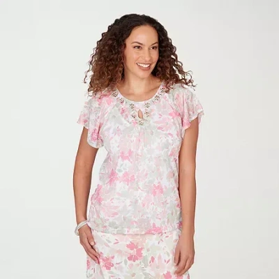 Hearts Of Palm Womens Keyhole Neck Short Sleeve Lined Blouse In Multi